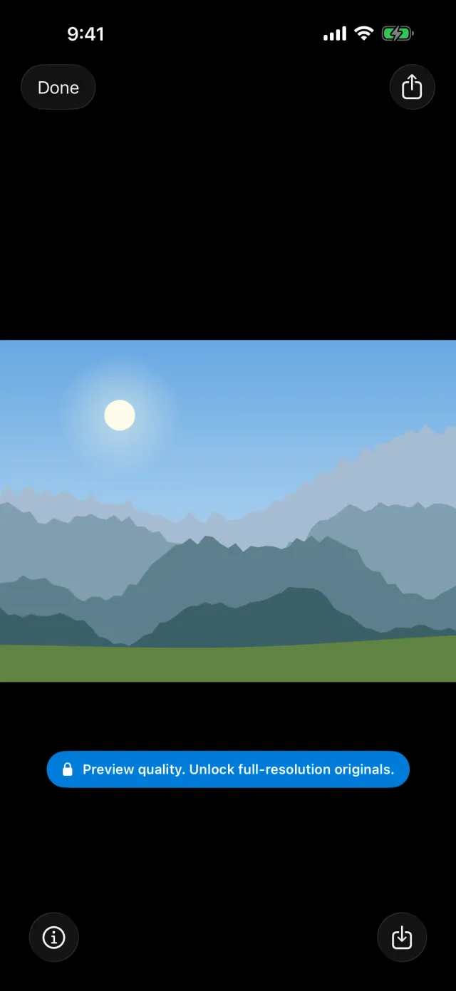 Photo viewer with a sunset photo